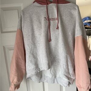Women's Cozy Gray and Pink Cropped  'Mama' Sweater